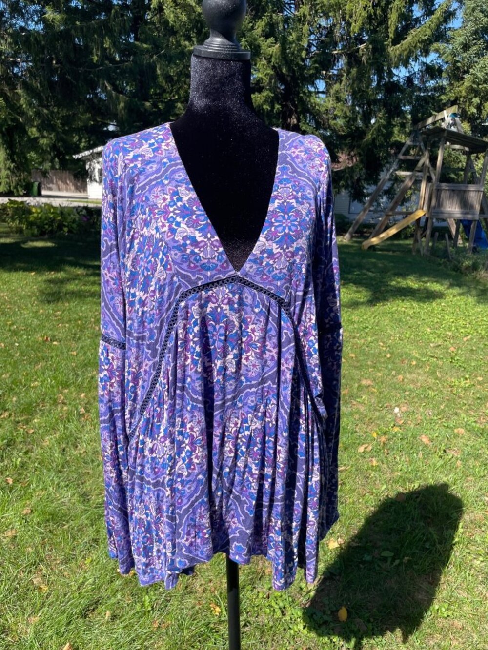 NWT Vintage Y2K Vera Bradley Top Tunic Deep V Purple Paisley L Loose Flowy Fairy